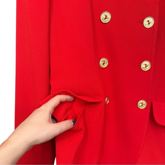 Vtg 80s Two Piece Skirt Suit Set Size 8 Red Gold Holiday Festive Liz Claiborne - Picture 12 of 15